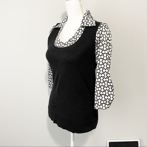 AGB Layered Black sweater polka dot satin top size small - Picture 8 of 10